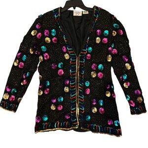 Vintage 100% Silk Sequin Beaded Jacket Size Small | Rare Holiday Statement Piece